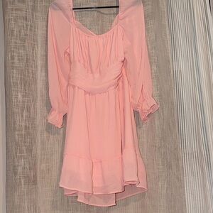 Pink Ruffled Long Sleeve Dress